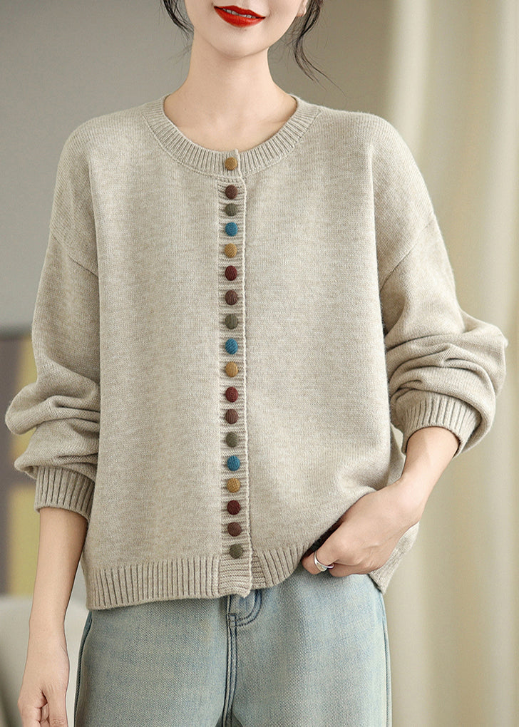 Boho Dull Grey Colorful Buttons Knit Cardigans Spring TM020