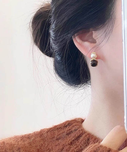 Boho Gold Copper Alloy Cat Eye Stone Pearl Hoop Earrings TX027