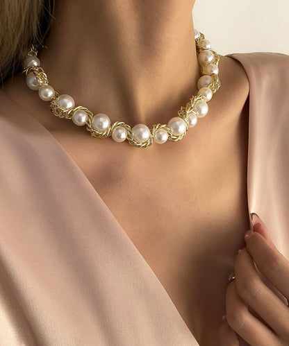 Bead Gold Copper Gratuated Pearl Boho Alloy Necklace