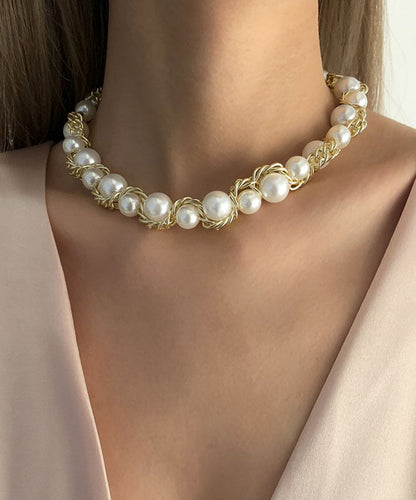 Bead Gold Copper Gratuated Pearl Boho Alloy Necklace