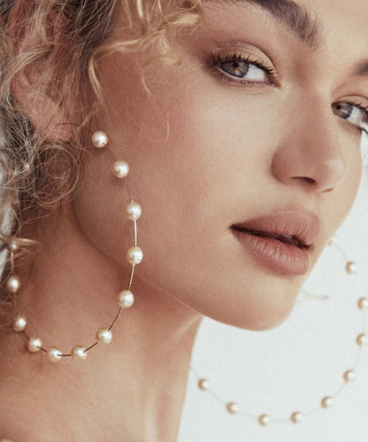 Boho Gold Copper Alloy Pearl Hoop Earrings YA031