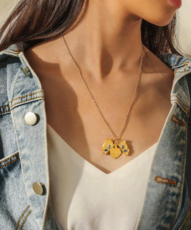 I Alloy Boho Love Butterfly You Zircon Copper Gold Pendant