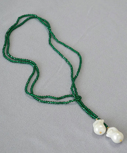 Boho Green Alloy Pearl Beading Pendant Necklace YA053