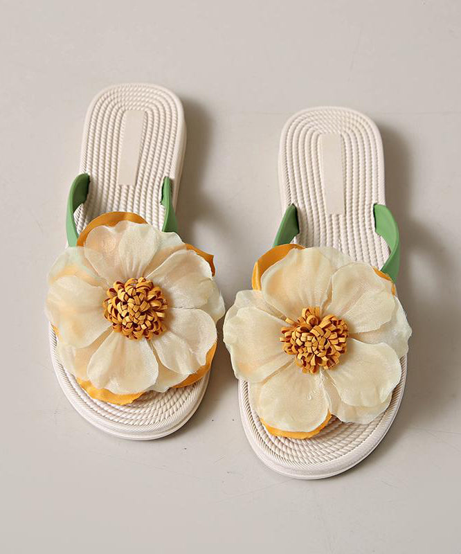 Floral Flops Green Flip Boho Splicing