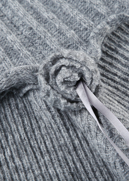 Boho Grey Asymmetrical Design Ruffled Knit Skirts Spring YP048