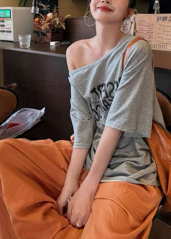 Print Grey And Cotton Boho Leg Oversized Pant Wide Two Tank