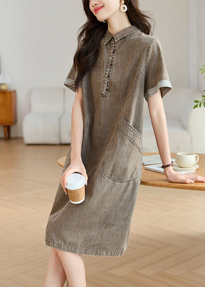 Pockets Collar Denim Pan Peter Summer Grey Day Dresses Boho
