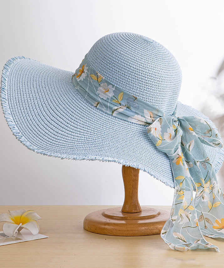 Sun Bow Floppy Straw Hat Boho Side Big Woven Khaki