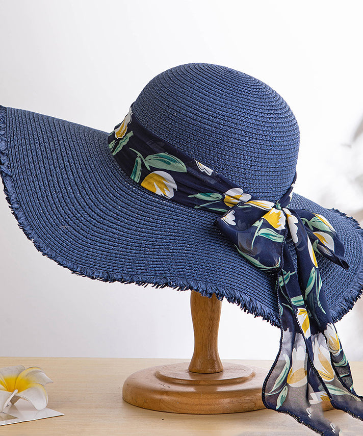 Sun Bow Floppy Straw Hat Boho Side Big Woven Khaki