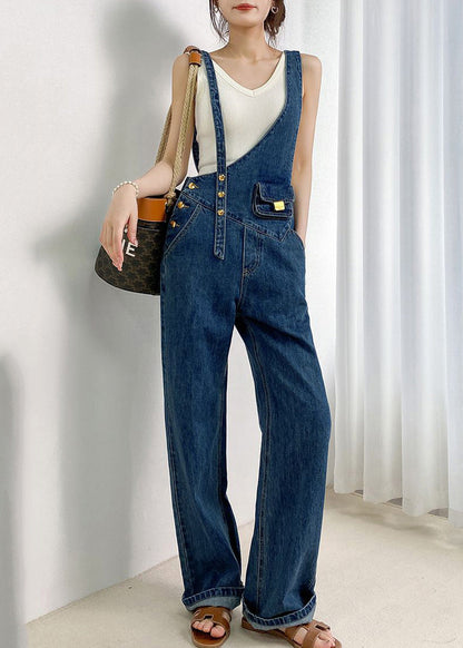 Boho Jumpsuits Asymmetrical Denim Design Navy Summer