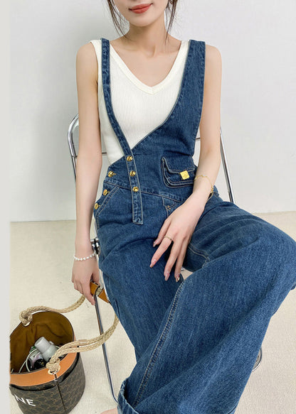Boho Jumpsuits Asymmetrical Denim Design Navy Summer