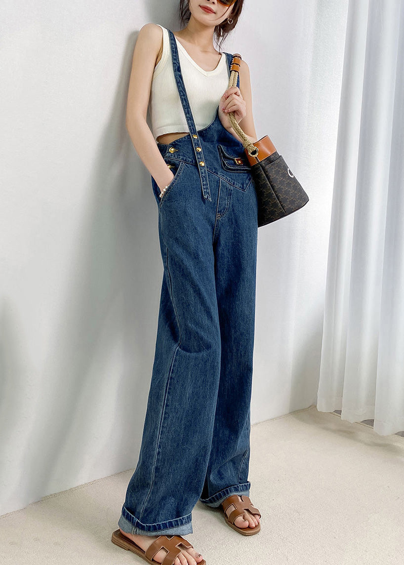 Boho Jumpsuits Asymmetrical Denim Design Navy Summer