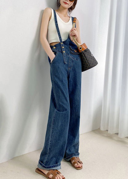 Boho Jumpsuits Asymmetrical Denim Design Navy Summer