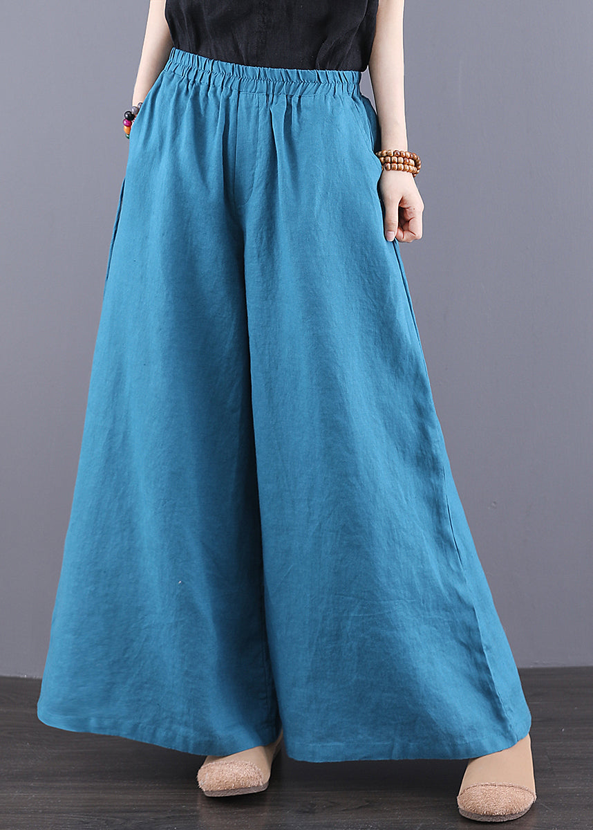 Pants Peacock Leg Boho Linen Blue Summer Wide Oversized