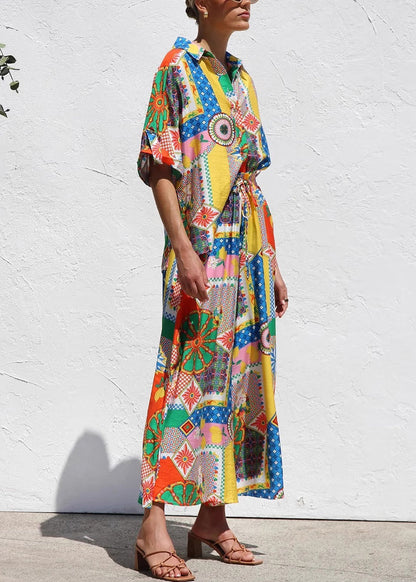 Piece Shirts Two Boho Print Short Set And Maxi Skirts Sleeve