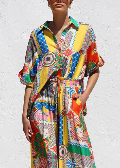 Piece Shirts Two Boho Print Short Set And Maxi Skirts Sleeve