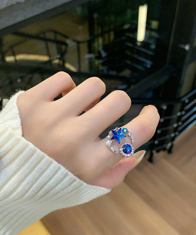 Star Rings Moon Pearl Boho Zircon Purple Copper