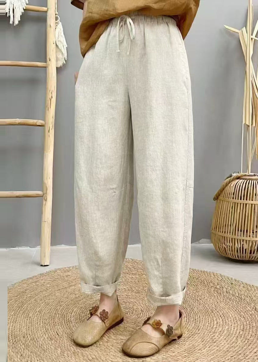 Pants Elastic Summer Waist Oversized Harem Linen Purple Boho