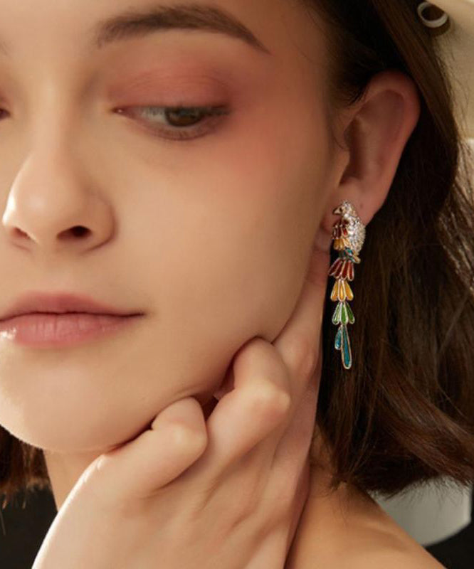 Tassel Zircon Overgild Parrot Rainbow Boho Earrings Drop Copper