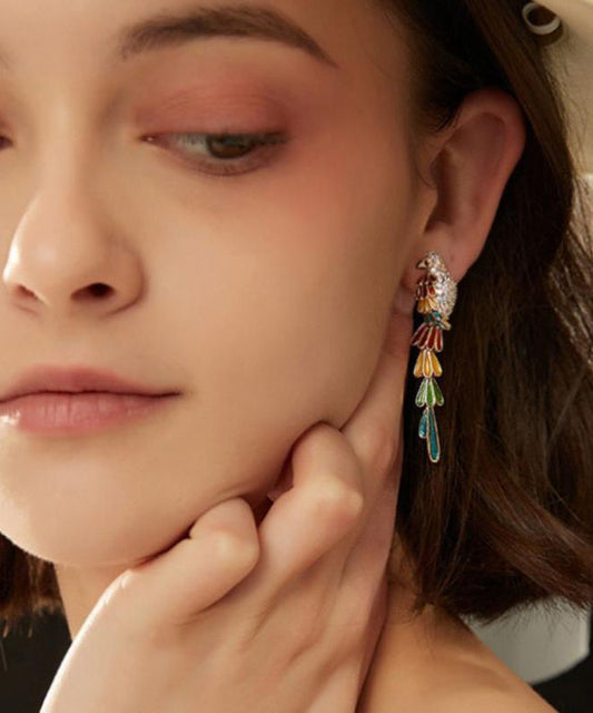 Tassel Zircon Overgild Parrot Rainbow Boho Earrings Drop Copper