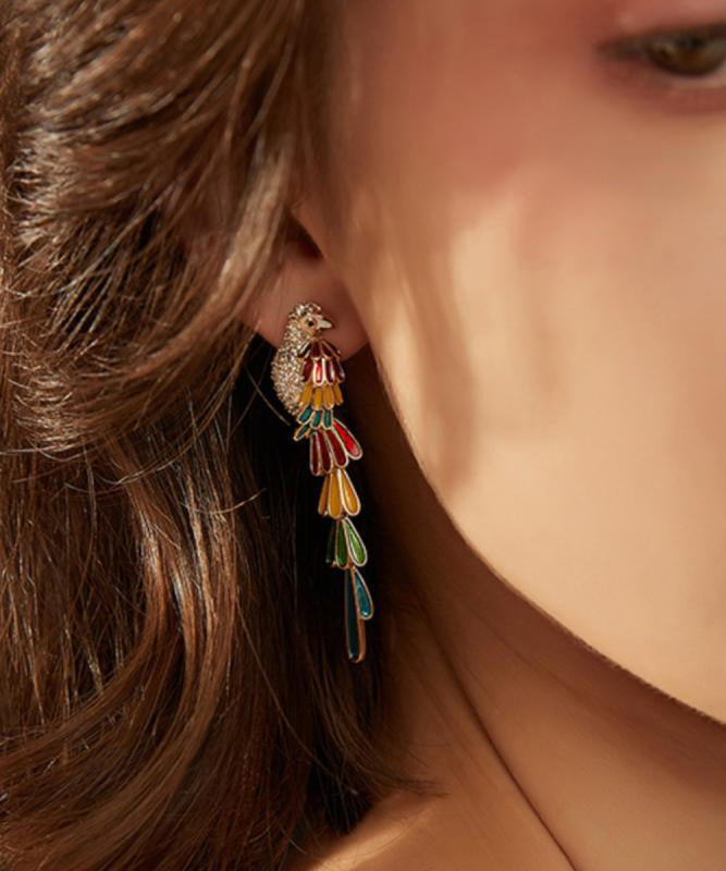 Tassel Zircon Overgild Parrot Rainbow Boho Earrings Drop Copper
