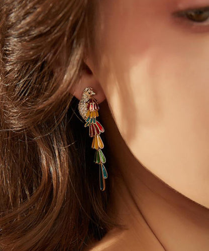 Tassel Zircon Overgild Parrot Rainbow Boho Earrings Drop Copper