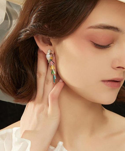 Tassel Zircon Overgild Parrot Rainbow Boho Earrings Drop Copper