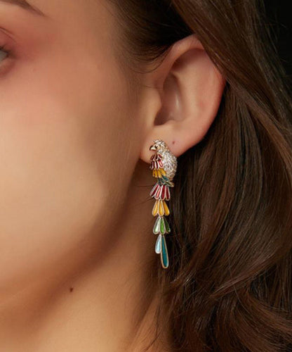Tassel Zircon Overgild Parrot Rainbow Boho Earrings Drop Copper