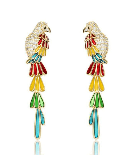 Tassel Zircon Overgild Parrot Rainbow Boho Earrings Drop Copper