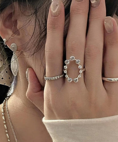 Stainless Rings Silk Set Zircon Steel Boho Three-Piece Open