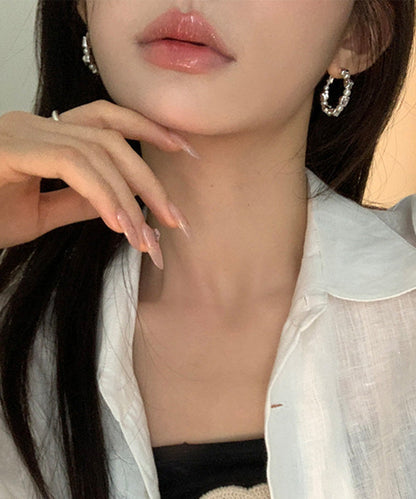 Boho Silver Silk Pearl Sterling Hoop Alloy Earrings