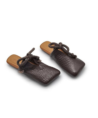 Splicing Slide Up Sandals Lace Leather Faux Brown Boho