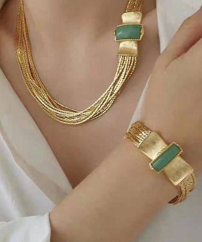 Chain Silver And Weave Jade Sterling Overgild Necklace Boho