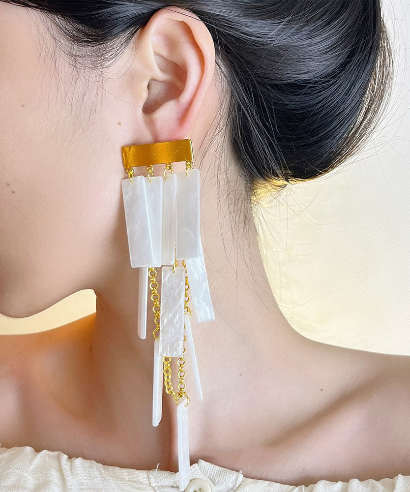 White Tassel Earrings Boho Alloy Drop Acrylic