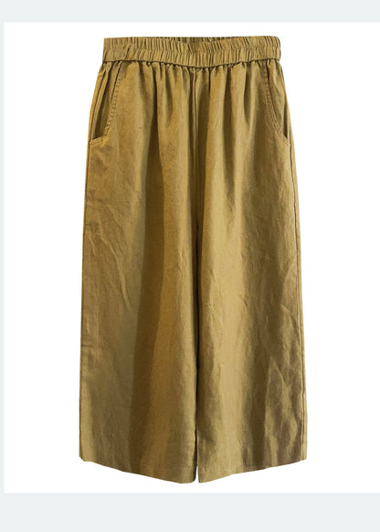 Boho Wide Summer Linen Pants Elastic White Leg Pockets Waist
