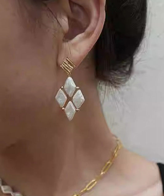 Pear Earrings Boho White Alloy Drop Metal