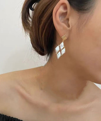 Pear Earrings Boho White Alloy Drop Metal