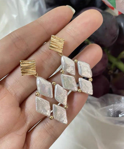 Pear Earrings Boho White Alloy Drop Metal