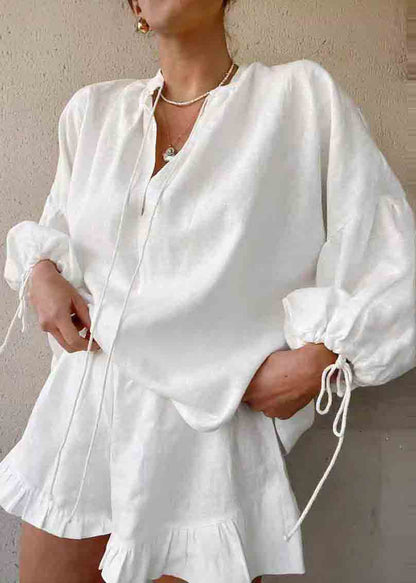 Sets Boho Ruffled Summer Women Oversized 2 Cotton White Pieces