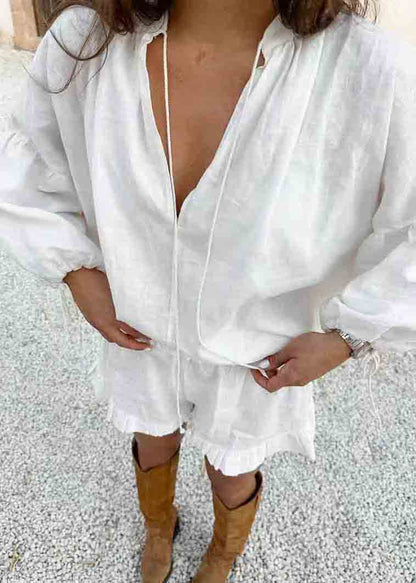 Sets Boho Ruffled Summer Women Oversized 2 Cotton White Pieces