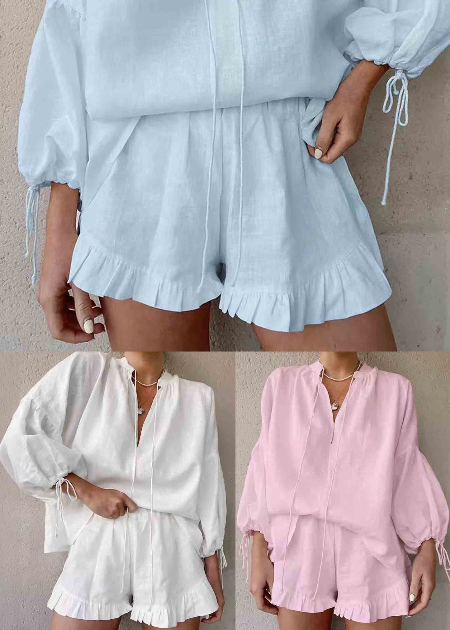 Sets Boho Ruffled Summer Women Oversized 2 Cotton White Pieces