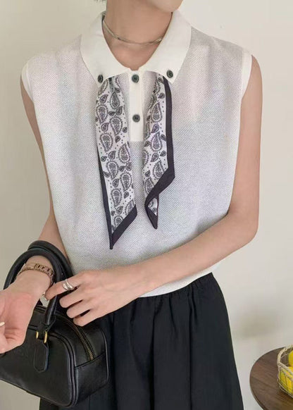 Knit Shirt Peter Summer Boho Scarves Top Pan Collar White