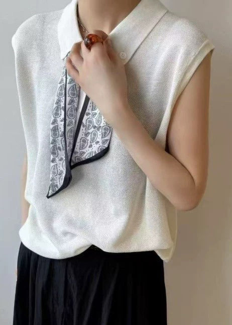 Knit Shirt Peter Summer Boho Scarves Top Pan Collar White