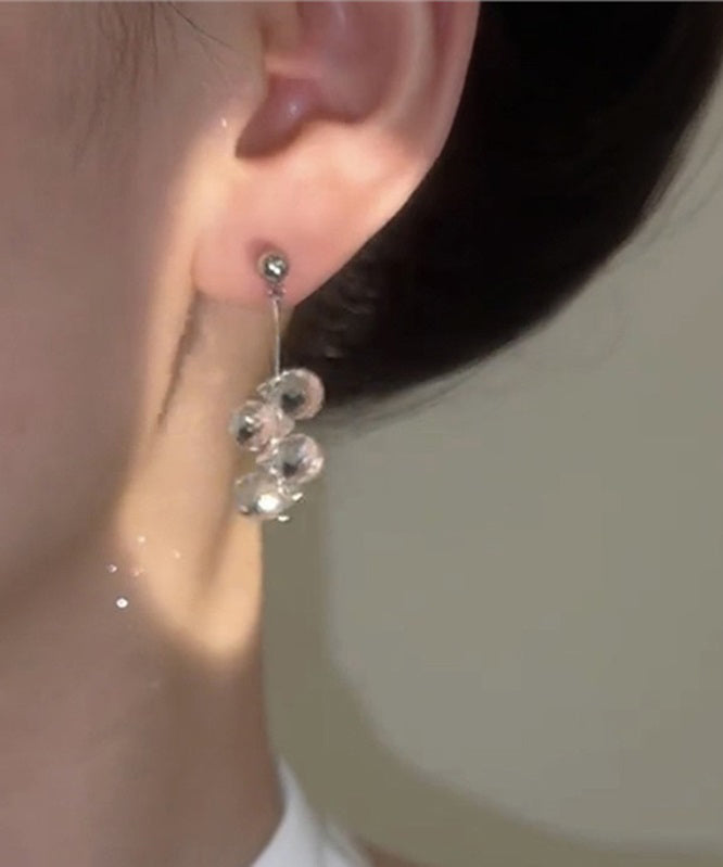 Tassel Boho Glass Drop White Silver Sterling Earrings