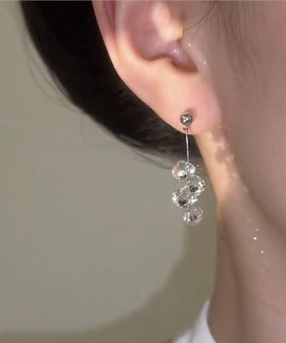 Tassel Boho Glass Drop White Silver Sterling Earrings