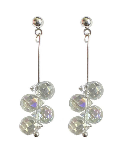 Tassel Boho Glass Drop White Silver Sterling Earrings