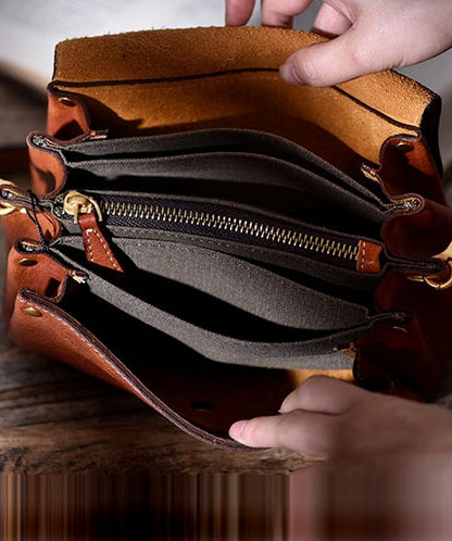 Khaki Cross-body Bag Leather Solid Durable Botique