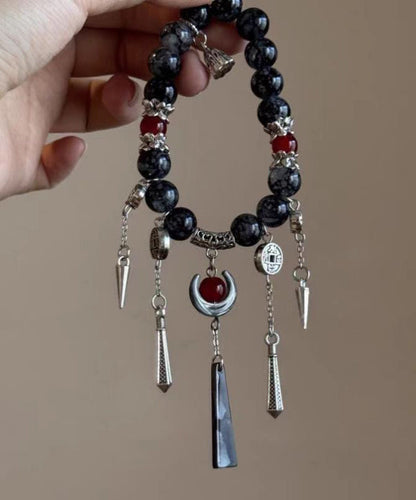 Tassel Charm Stone Gem Sterling Black Boutique Silver Crystal