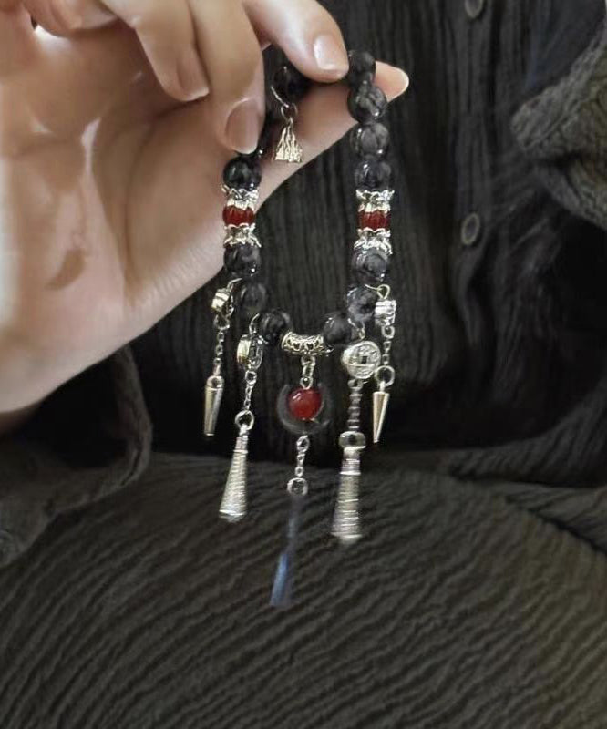Tassel Charm Stone Gem Sterling Black Boutique Silver Crystal
