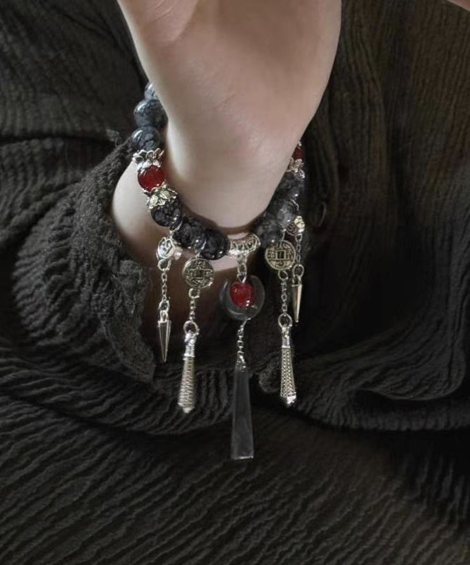 Tassel Charm Stone Gem Sterling Black Boutique Silver Crystal